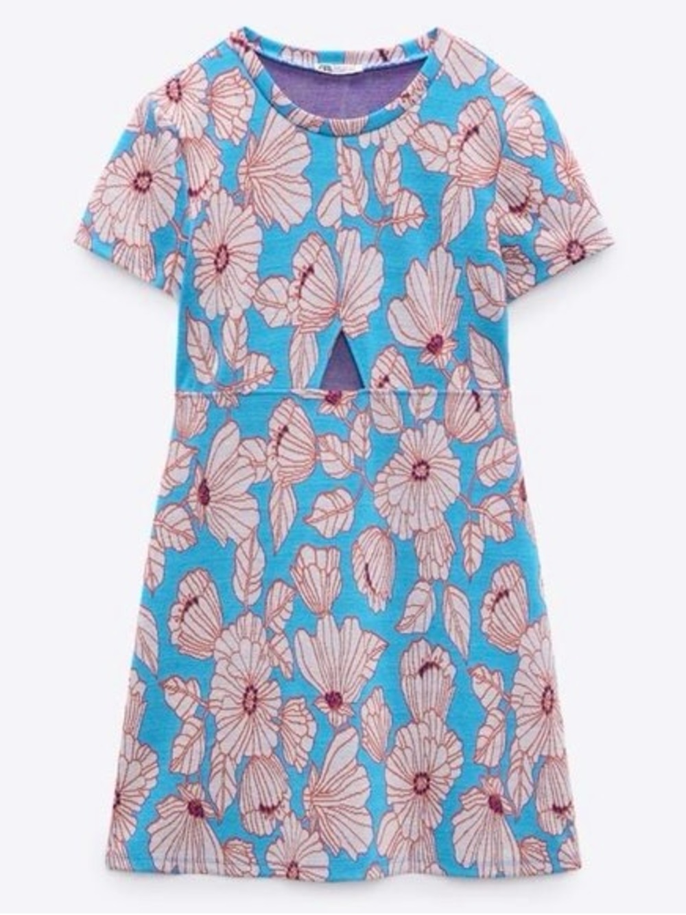 NWT Zara - Blue Cut-Out Floral Short-Sleeve Dress